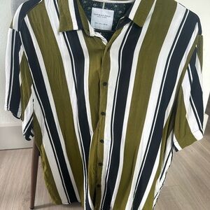 Denim & Flower Slim Fit Men's Olive Striped Shirt